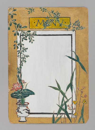 Karta menu z bambusem i kwiatami, ok. 1880 r. Akwarela, czarny tusz i metaliczna farba autorstwa Christopher Grant La Farge