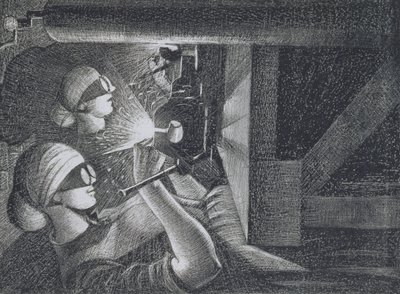 Spawacze acetylenu, 1917 (trawienie i sucha igła) autorstwa Christopher Richard Wynne Nevinson