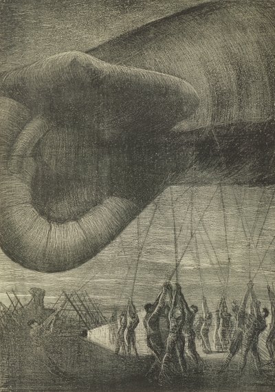 Ciągnięcie balonu obserwacyjnego w nocy, 1918 autorstwa Christopher Richard Wynne Nevinson