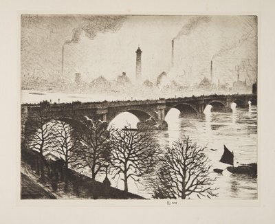 Waterloon silta Savoy-ikkunasta, pub.1925 (etsaus)kiillotus autorstwa Christopher Richard Wynne Nevinson