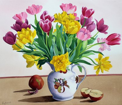 Tulipany w Dzbanek z Jabłkami (akwarela na papierze) autorstwa Christopher Ryland