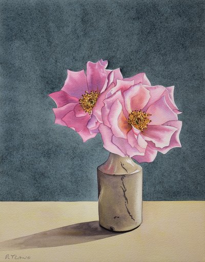 Dwie późne róże (akwarela na papierze) autorstwa Christopher Ryland