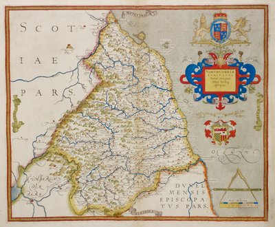 Mapa Northumbrii z „Atlasu Anglii i Walii” autorstwa Christopher Saxton