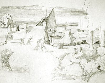 Wioska rybacka Breton, ok. 1929-30 (ołówek na papierze) autorstwa Christopher Wood