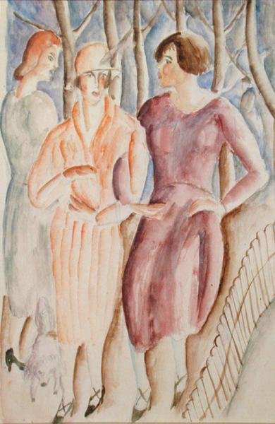 Francuskie dziewczyny, ok. 1926 (akwarela na ołówku na papierze) autorstwa Christopher Wood
