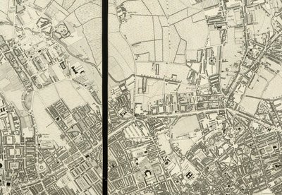 Szczegół obszaru wokół Pentonville, z Mapy Londynu, z rzeczywistego badania wykonanego w latach 1824 autorstwa Christopher and John (fl.1821-40) Greenwood
