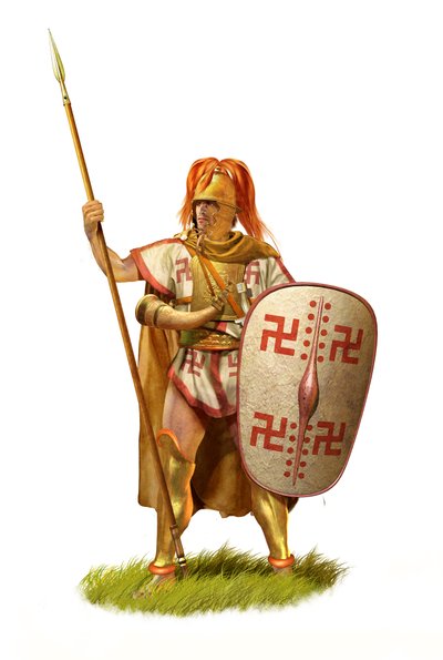 Piechur samnijski, III w. p.n.e., starożytna Italia, 2020 r. (rysunek ołówkiem, olej cyfrowy, 3d cgi) autorstwa Christos Giannopolous