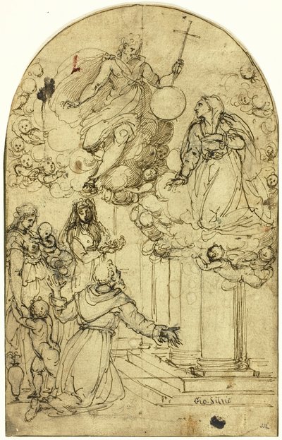Wizja św. Franciszka z Asyżu w Porcjunkuli (recto); Wzór ozdobny (verso) autorstwa Circle of Alessandro Allori