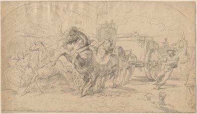 Uciekający powóz autorstwa Circle of Eugène Delacroix