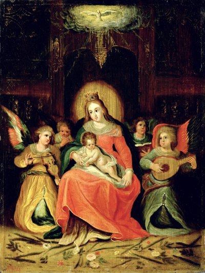 Matka Boża z Dzieciątkiem i Aniołami grającymi muzykę autorstwa Circle of Frans Francken the Younger