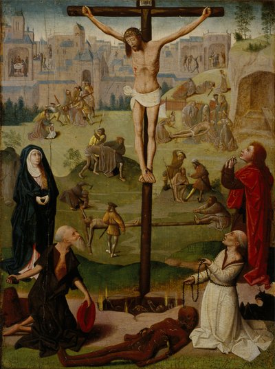 Ukrzyżowanie ze św. Hieronima i św. Dominikiem oraz sceny z pasji autorstwa Circle of Geertgen tot Sint Jans