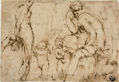 Wenus i Mars z puttami (recto); brodaty mężczyzna poruszający się w prawo (verso) autorstwa Circle of Parmigianino
