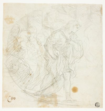 Niezidentyfikowana scena biblijna (recto); Szkice (verso) autorstwa Ciro Ferri