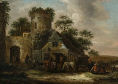 Postacie przed karczmą przy murach miejskich latem autorstwa Claes (1630 76) Molenaer