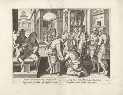 Korneliusz klęka przed Petrusem Dzieje Apostolskie (tytuł serii) Acta Apostolorum (tytuł serii) autorstwa Claes Jansz. Visscher (II) (attributed to workshop of)