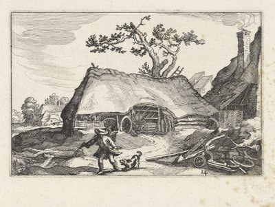 Szczekanie psa na farmie Krajobrazy z farmami (tytuł serii) autorstwa Claes Jansz. Visscher (II)