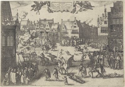 Egzekucja spiskowców prochowej zdrady, 1606 Supplicium de octo coniuratis sumtum in Britannia (tytuł na obiekcie) autorstwa Claes Jansz. Visscher (II)