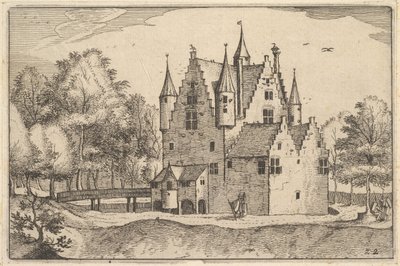 Zamek, tablica 22 z księstwa Brabancji, ca. 1610 autorstwa Claes Jansz Visscher