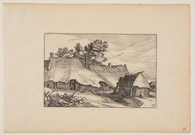A Farm, Man in the Doorway, from Landscapes (Verscheyden aerdige Lanthuysen...) autorstwa Claes Jansz. Visscher
