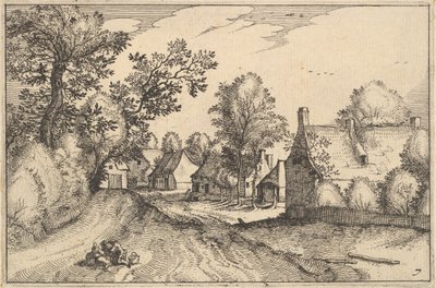 A Village Road, tablica 7 z 1610 autorstwa Claes Jansz Visscher