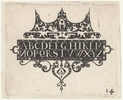 Blackwork Print z alfabetem, ca. 1620. autorstwa Claes Jansz Visscher