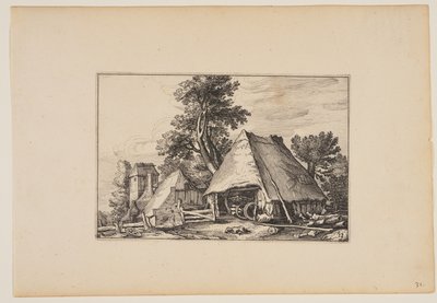 Farma z szopą na wóz, od Landscapes (Verscheyden aerdige Lanthuysen...) autorstwa Claes Jansz. Visscher