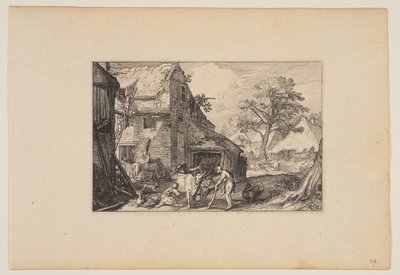 Farmyard, z synem marnotrawnym wśród świń, z Landscapes (Verscheyden aerdige Lanthuysen...) autorstwa Claes Jansz. Visscher