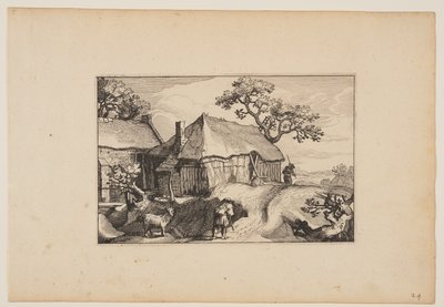 Ścieżka wzdłuż stodoły, z Pejzaże (Verscheyden aerdige Lanthuysen...) autorstwa Claes Jansz. Visscher