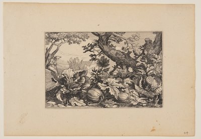 Drzewo i melony, z krajobrazów (Verscheyden aerdige Lanthuysen...) autorstwa Claes Jansz. Visscher