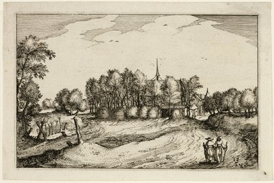 Klasztor, płyta trzynasta po Obrazach gospodarstw, domów wiejskich i rustykalnych wiosek (Praediorum villarum et rusticarum casularum icones) autorstwa Claes Jansz. Visscher II