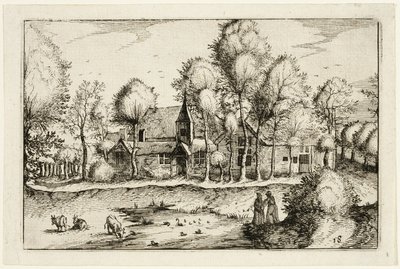 Staw, płyta osiemnasta po Obrazach gospodarstw, domów wiejskich i rustykalnych wiosek (Praediorum villarum et rusticarum casularum icones) autorstwa Claes Jansz. Visscher II