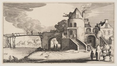 Most z domem poboru opłat, z Landscapes (Playsante Lantschappen) autorstwa Claes Jansz. Visscher II