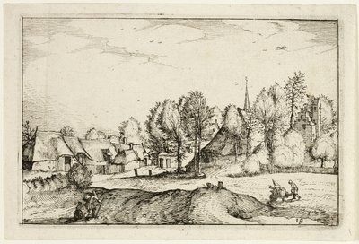 Road into a Village, plate nineteen after Pictures of Farms, Country Houses and Rustic Villages (Praediorum villarum et rusticarum casularum icones) autorstwa Claes Jansz. Visscher II