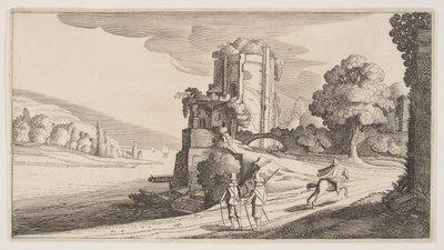 Okrągła wieża na rzece, z Landscapes (Playsante Lantschappen) autorstwa Claes Jansz. Visscher II