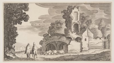 Ruiny wzdłuż drogi, z Landscapes (Playsante Lantschappen) autorstwa Claes Jansz. Visscher II