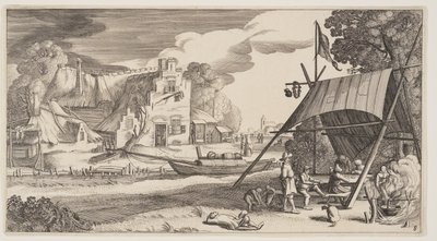 Namiot z wiejskimi ludźmi, z Landscapes (Playsante Lantschappen) autorstwa Claes Jansz. Visscher II