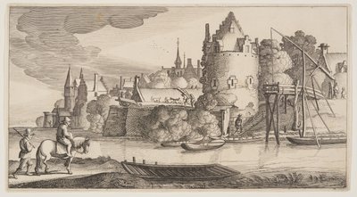 Miasto położone nad rzeką, z Landscapes (Playsante Lantschappen) autorstwa Claes Jansz. Visscher II