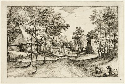 Wiejska droga, płyta czternasta po Obrazach farm, wiejskich domów i rustykalnych wiosek (Praediorum villarum et rusticarum casularum icones) autorstwa Claes Jansz. Visscher II