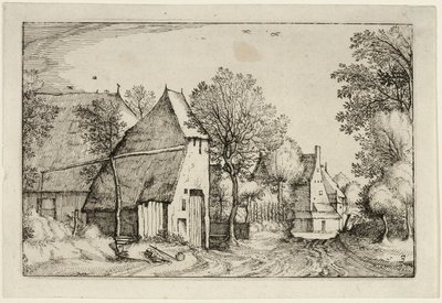Wiejska droga, płyta trzecia po Obrazach farm, wiejskich domów i rustykalnych wiosek (Praediorum villarum et rusticarum casularum icones) autorstwa Claes Jansz. Visscher II