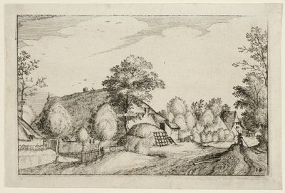 Wiejska droga, płyta dwunasta po Obrazach farm, wiejskich domów i rustykalnych wiosek (Praediorum villarum et rusticarum casularum icones) autorstwa Claes Jansz. Visscher II