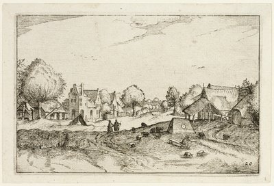 Wiejska droga, płyta dwudziesta po Obrazach farm, wiejskich domów i rustykalnych wiosek (Praediorum villarum et rusticarum casularum icones) autorstwa Claes Jansz. Visscher II