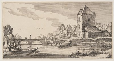 Wioska nad rzeką, z Pejzaże (Playsante Lantschappen) autorstwa Claes Jansz. Visscher II