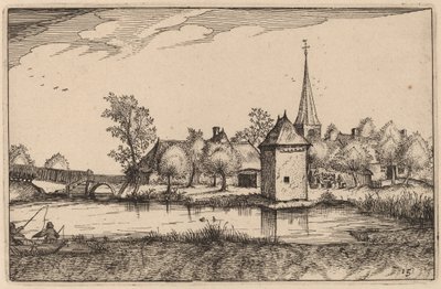 Staw i wioska autorstwa Claes Jansz Visscher after Johannes van Doetechum, the Elder after Lucas