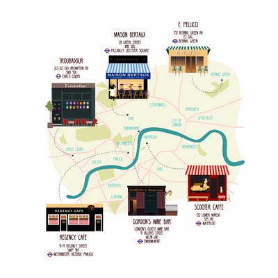 Mapa unikalnych londyńskich jadłodajni i barów autorstwa Claire Huntley