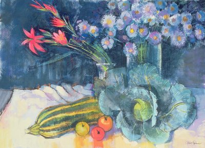 Martwa natura z owocami i kwiatami autorstwa Claire Spencer