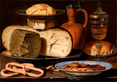 Holenderski: Martwa natura z serami, migdałami i preclami Martwa natura z serami, migdałami i preclami autorstwa Clara Peeters