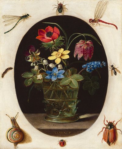 Martwa natura z kwiatami otoczonymi owadami i ślimakiem, ok. 1610 (olej na miedzi) autorstwa Clara Peeters