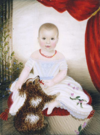 Dziecko z grzechotką i psem, 1842. autorstwa Clarissa Peters