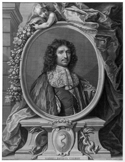 Portret Jeana Baptiste (Jean-Baptiste) Colbert (1619-1683) autorstwa Benoît I Audran wg Claude