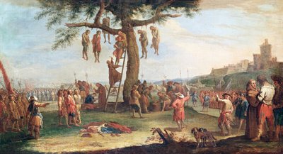 Wisząca, z serii „Nieszczęścia i nieszczęścia wojny”, według oryginalnego obrazu Jacquesa Callota (1592-1635) autorstwa Claude Callot